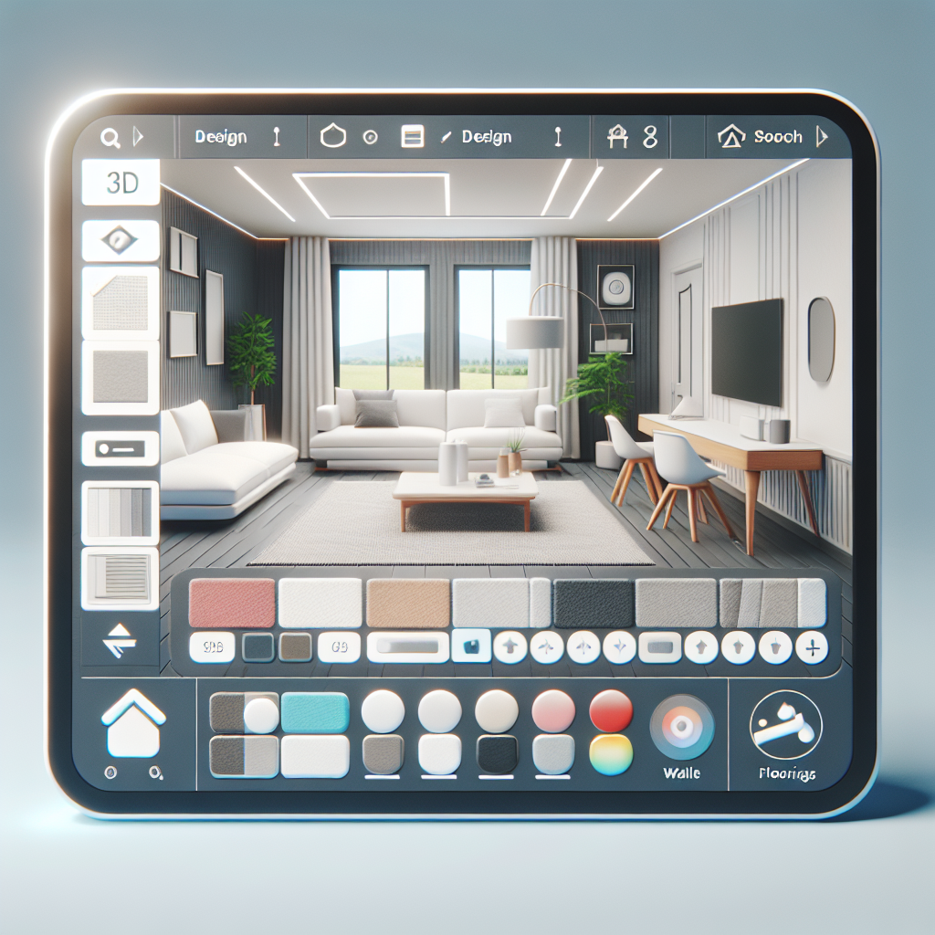 A user-friendly interface of AI home design software, displaying design options and 3D room visualization.