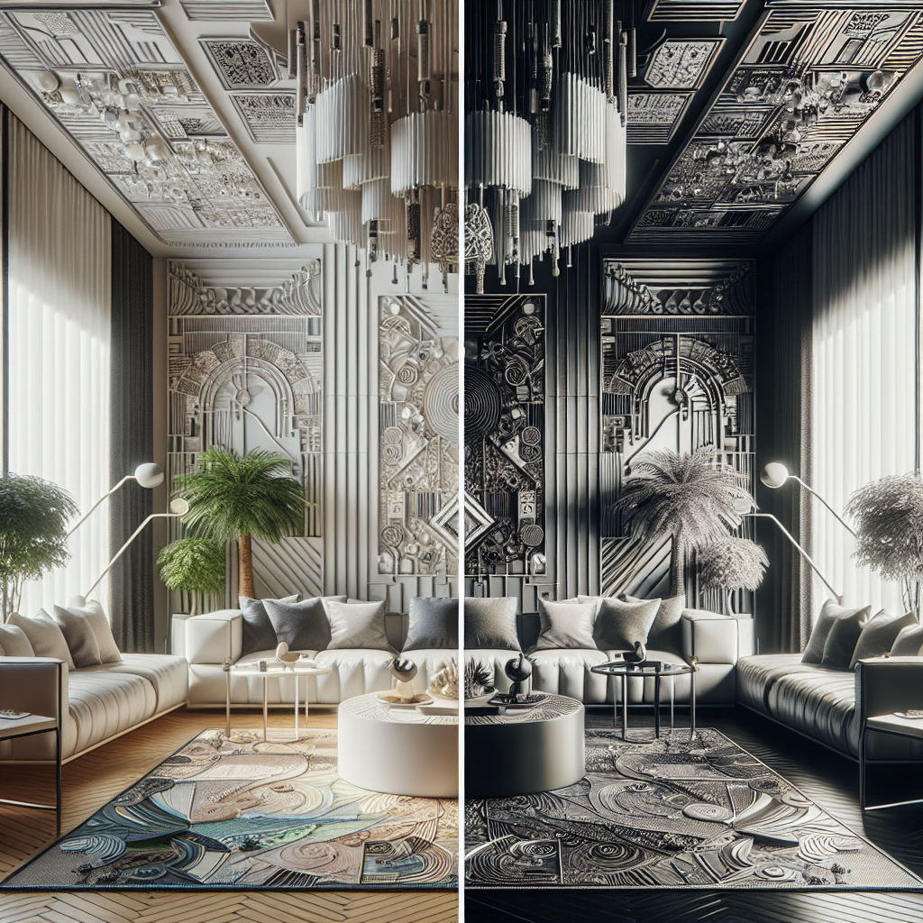 A side-by-side comparison of room designs created with Hestior and other AI tools, highlighting differences in style and complexity.