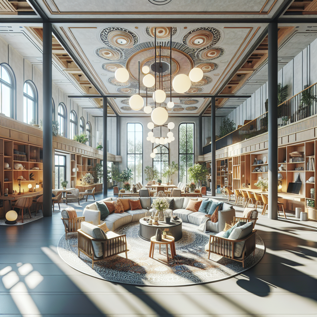 An interactive 3D visualization of a redesigned home space, featuring various furniture layouts and decor options.