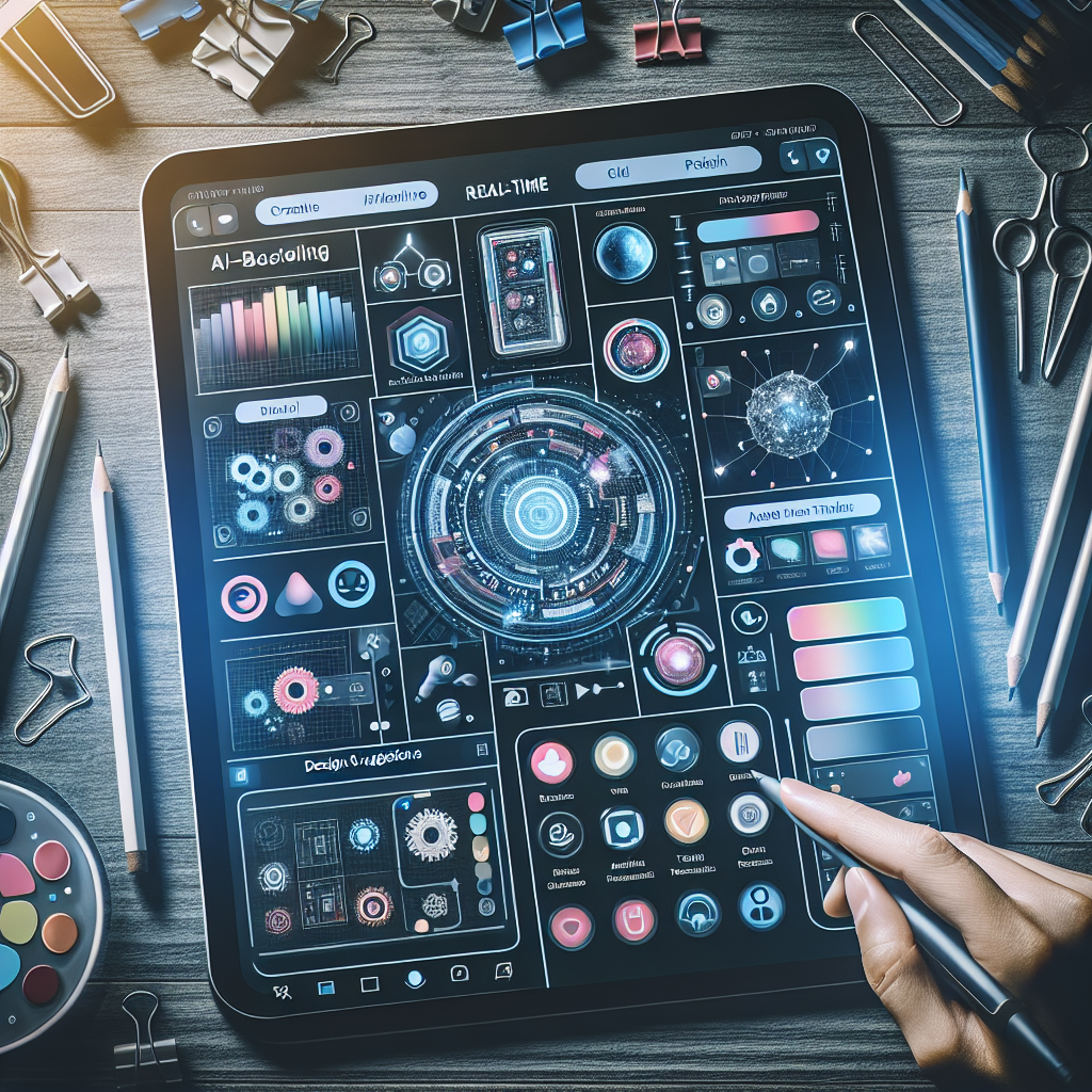 A user-friendly interface of an AI design tool showing real-time design suggestions on a tablet.